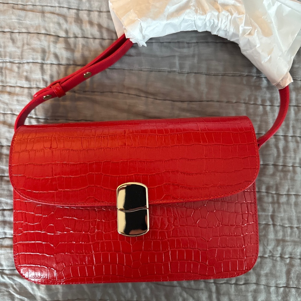 NWT Sezane Milo Classic Bag Crocodile Red